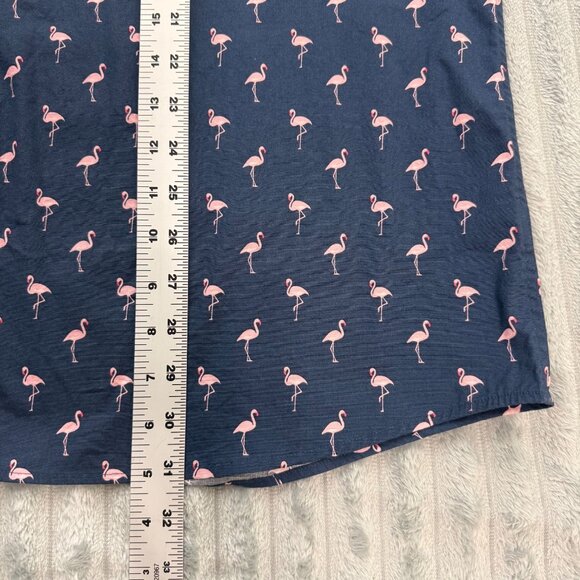 Apt.9 Shirt Mens XXL Preppy Navy Pink Flamingo‎ Short Sleeve Button Up Slim Fit - Picture 6 of 7